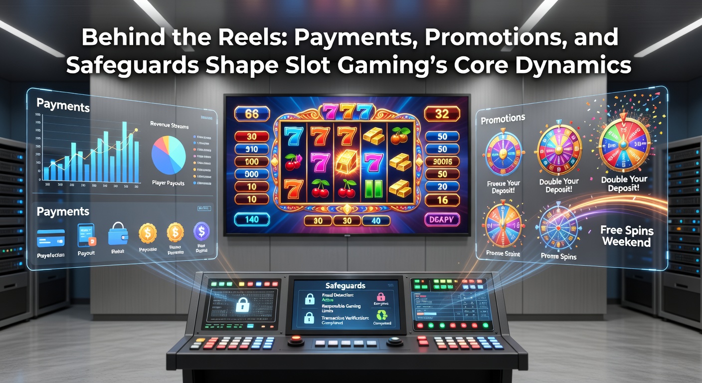 Dynamic slot machine reels spinning with overlaid icons of digital wallets, bonus multipliers, and security locks, illustrating the core elements of modern slot play