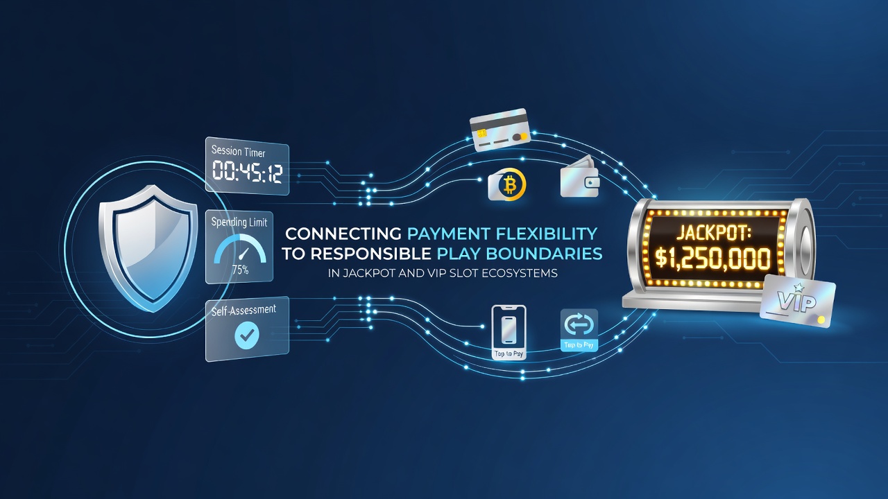Illustration showing interconnected payment systems and responsible gaming tools within digital slot platforms