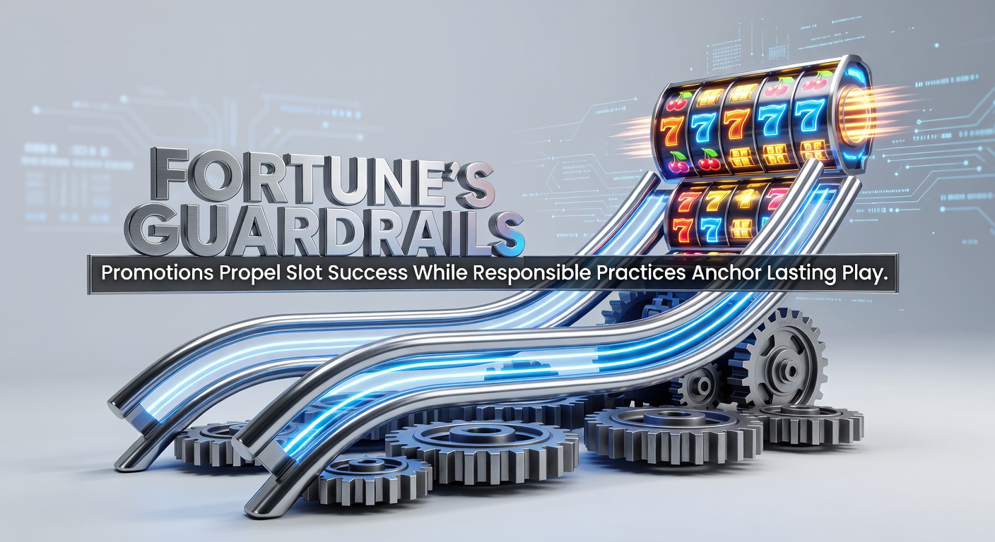 Vibrant slot machine reels spinning with promotional banners and safety icons overlayed, symbolizing balanced gaming excitement