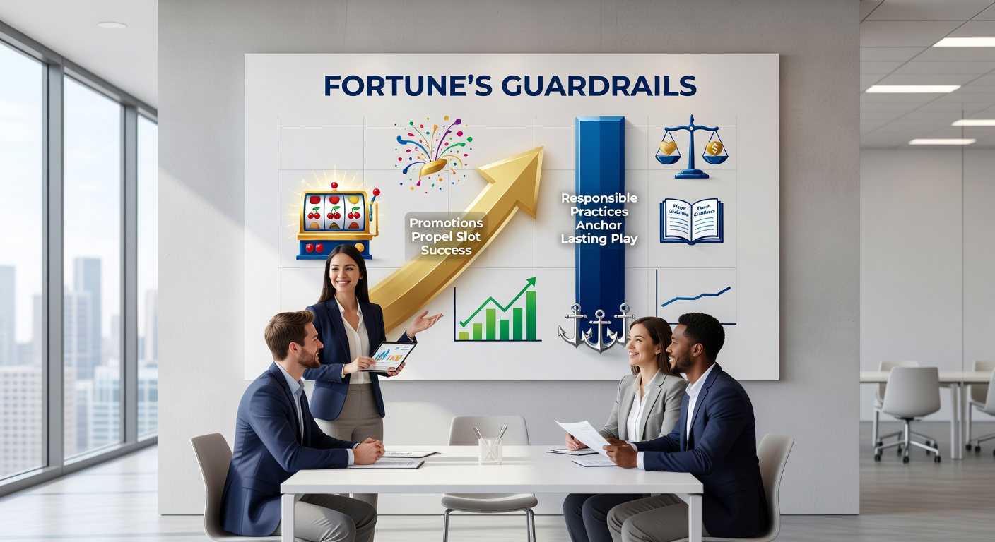 Illustration of slot players navigating a path between promotional fireworks and sturdy guardrails representing responsible gaming tools