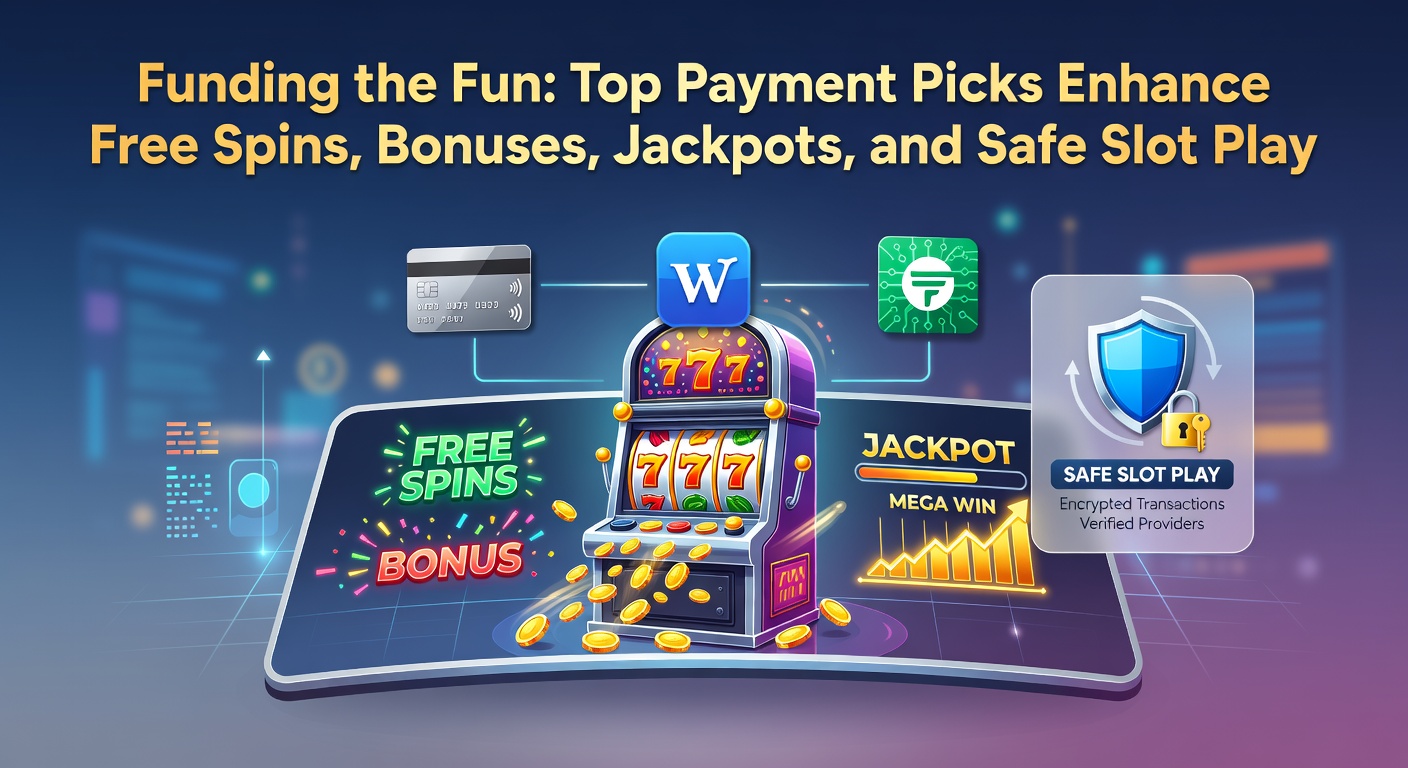Vibrant illustration of digital wallets, credit cards, and slot reels merging with bonus icons and jackpot explosions, highlighting seamless payment integration in online gaming