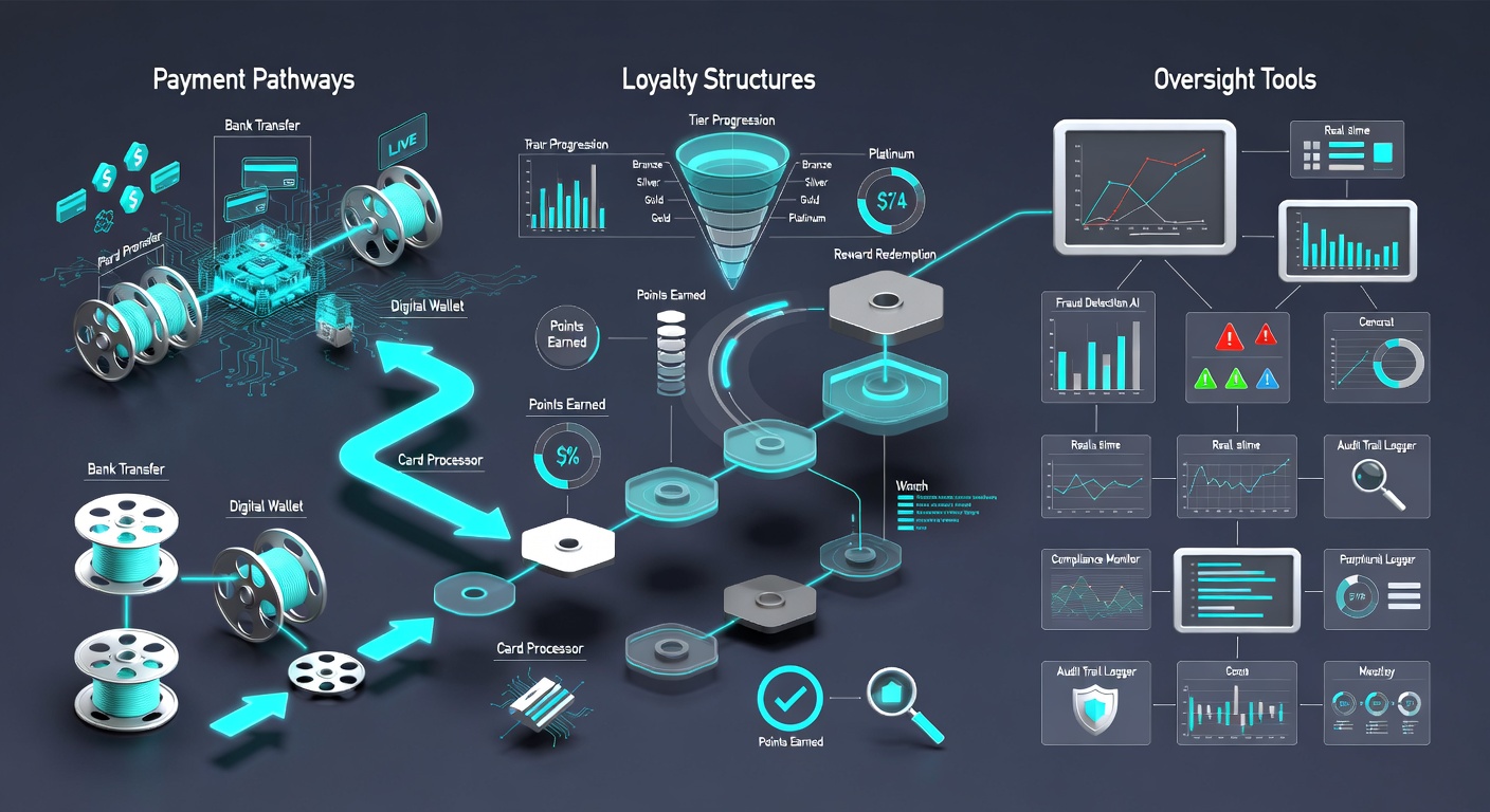 Diagram depicting oversight tools and monitoring interfaces used in hybrid live table and reel gaming operations