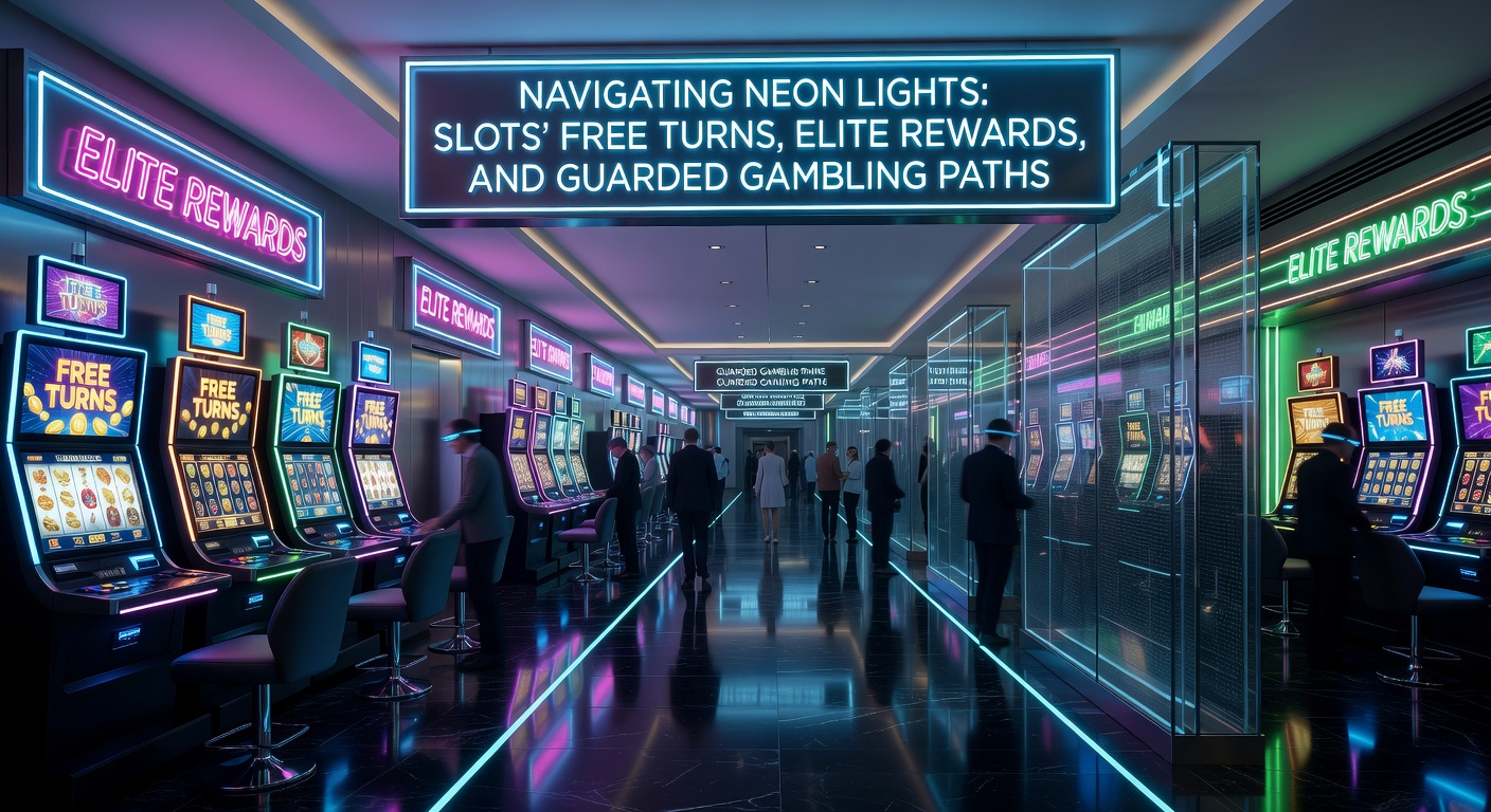 Elegant VIP lounge scene with slot screens glowing in neon hues, overlaid with icons for free spins, reward badges, and security locks