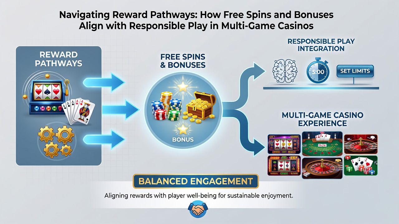 Casino interface displaying bonus terms next to responsible gaming controls in a multi-game lobby