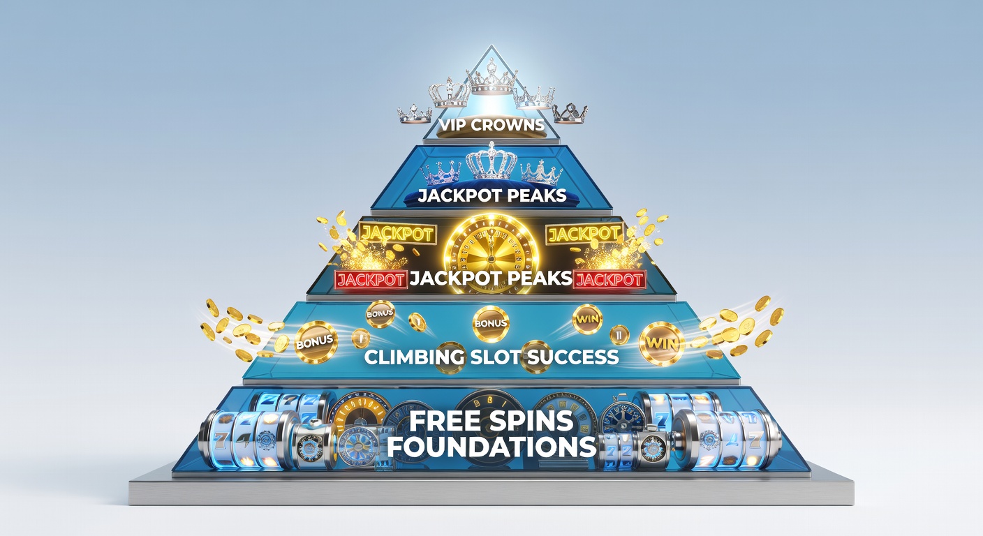 Dynamic slot screen capture showing jackpot meters rising alongside VIP tier badges and free spin counters, evoking pyramid ascent