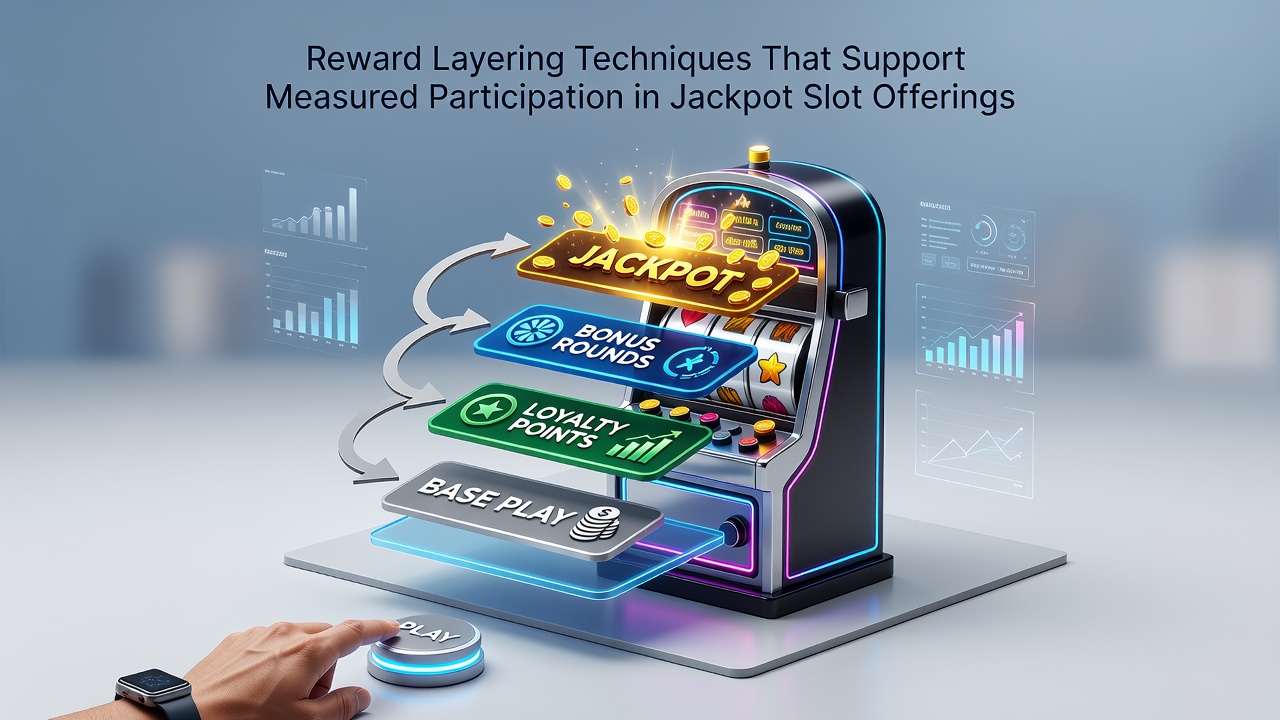 Illustration of stacked reward layers including free spins, bonus multipliers, and VIP points integrated into jackpot slot interfaces