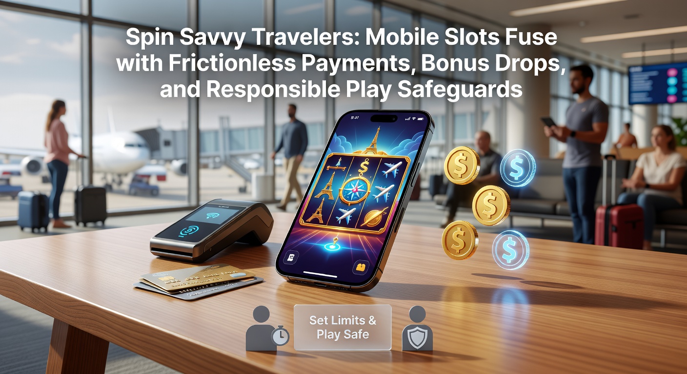 A traveler spinning mobile slots on a phone against a backdrop of airport lounges and city skylines, highlighting seamless on-the-go gaming