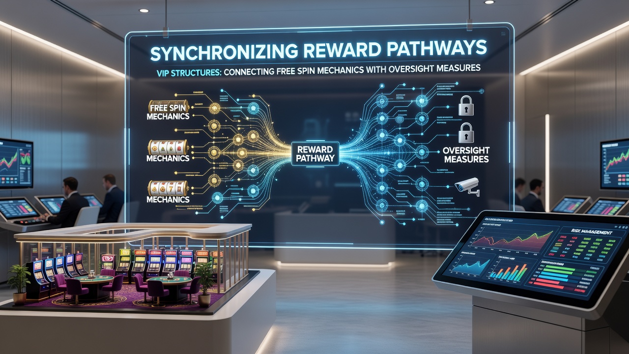 Diagram showing VIP reward pathways linking free spins to regulatory oversight in casino environments