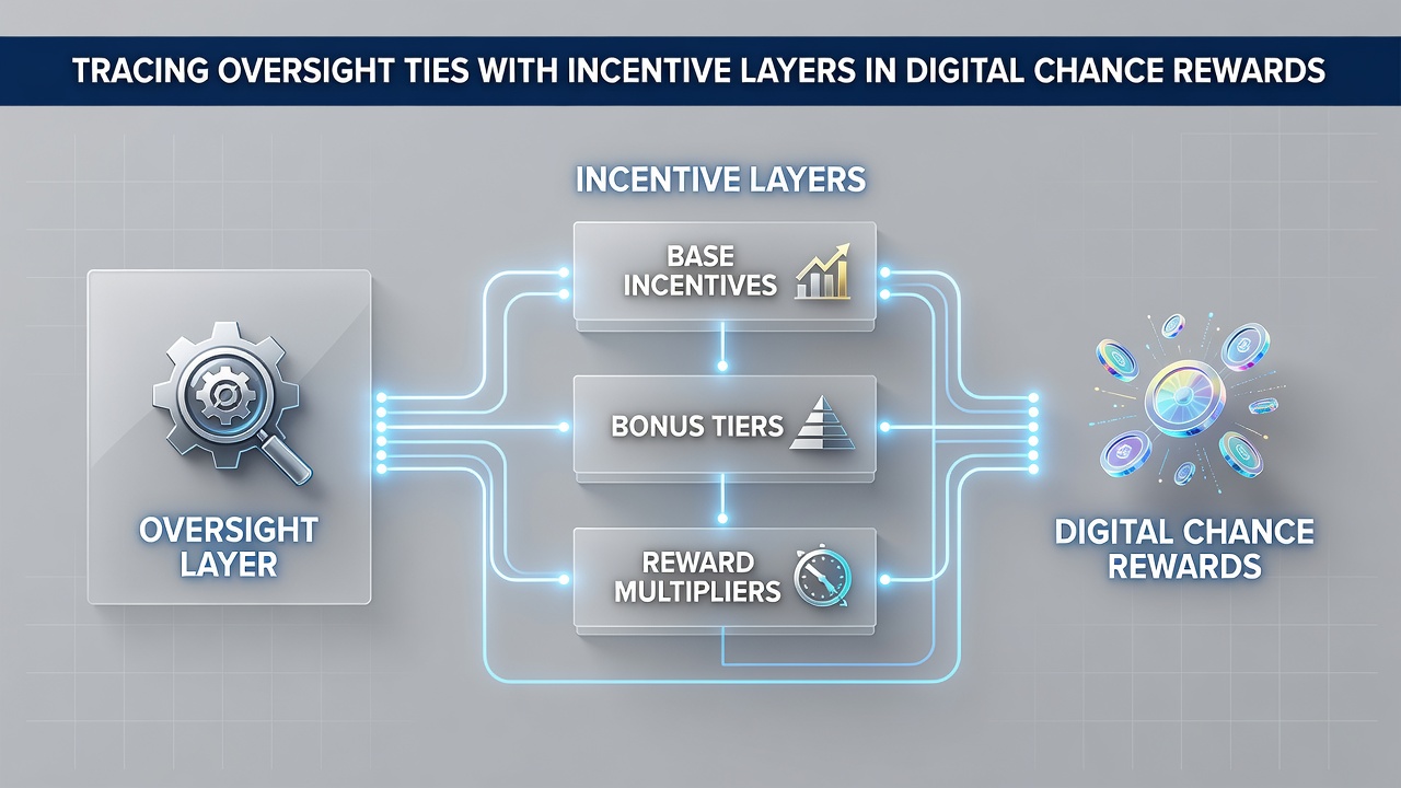 Diagram showing layered incentive structures connected to regulatory oversight checkpoints in online chance rewards