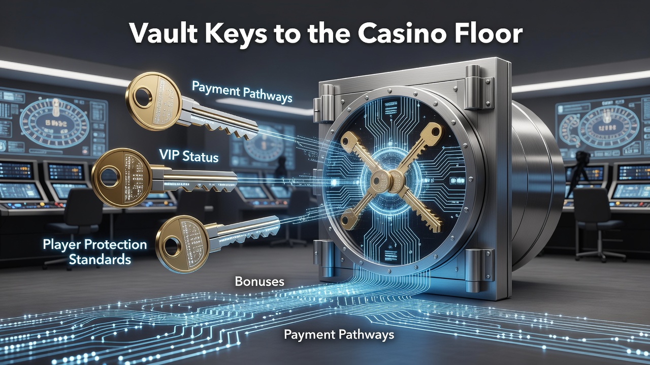 Illustration of casino payment pathways connecting bonuses and protections