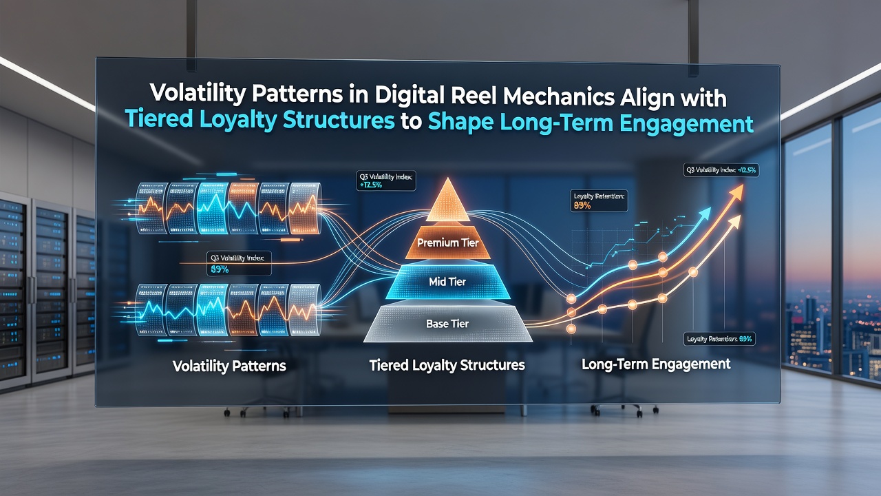 Infographic illustrating tiered loyalty levels matched to slot volatility categories and resulting engagement metrics